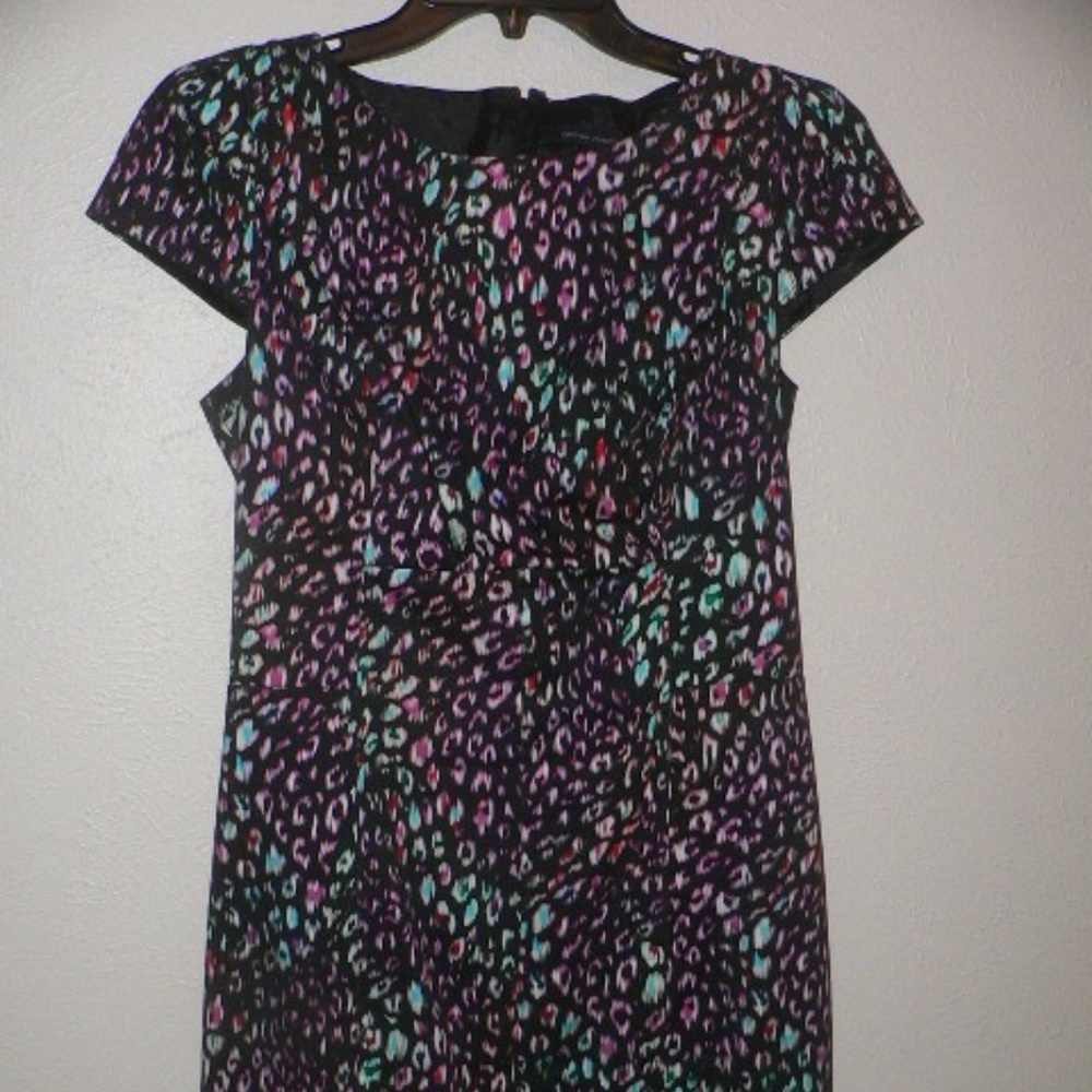 French Connection Blk/Multi-Leopard Sheath (Sz 8)
